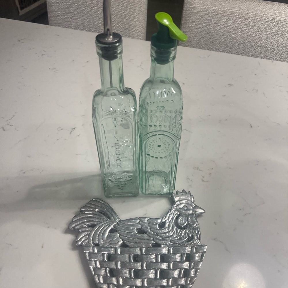 Glass Olive Oil & Vinegar Bottles with Pour Spouts - Pale Aqua